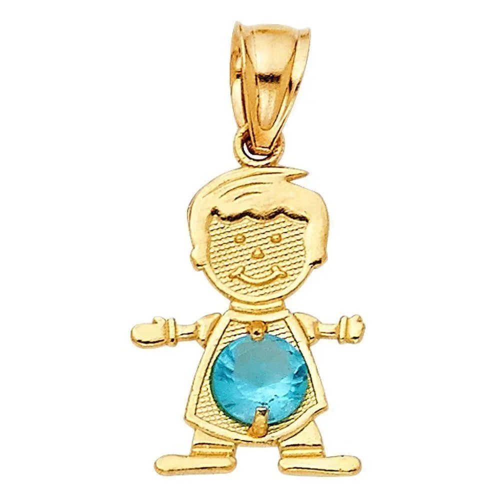 14k Real Yellow Gold December Birthstone CZ Boy Charm Pendant | birthday gift |